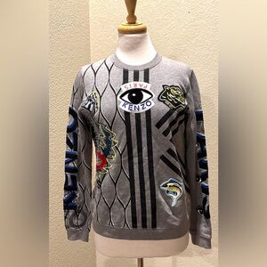 Kenzo Grey Embroidered Cotton Applique Detail Sweatshirt Pullover Shirt M